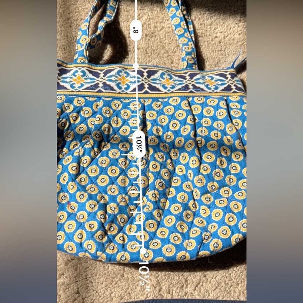 VERA BRADLEY Blue and Yellow Patterned Tote Bag w/ Front Pockets - Picture 8 of 13